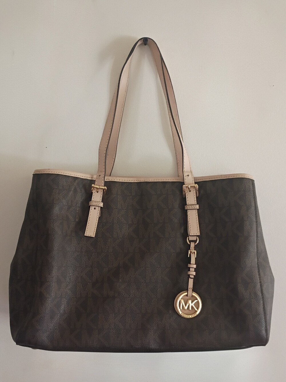 Michael Kors Jet Set Travel Large Signature Tote Bag - Dark Brown/Soft Pink